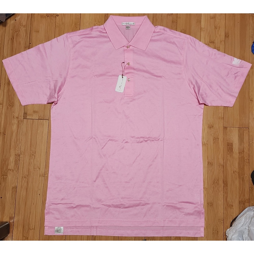 Peter Millar Mens Large Golf Polo Retro Pink Stretch Logo MS17K01 NWT